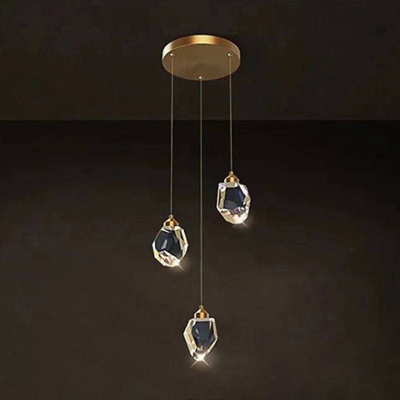 Copper Gold LED Hanging Lamp in Modern Artistic Style Crystal Geometric Pendant Light for Dining Room