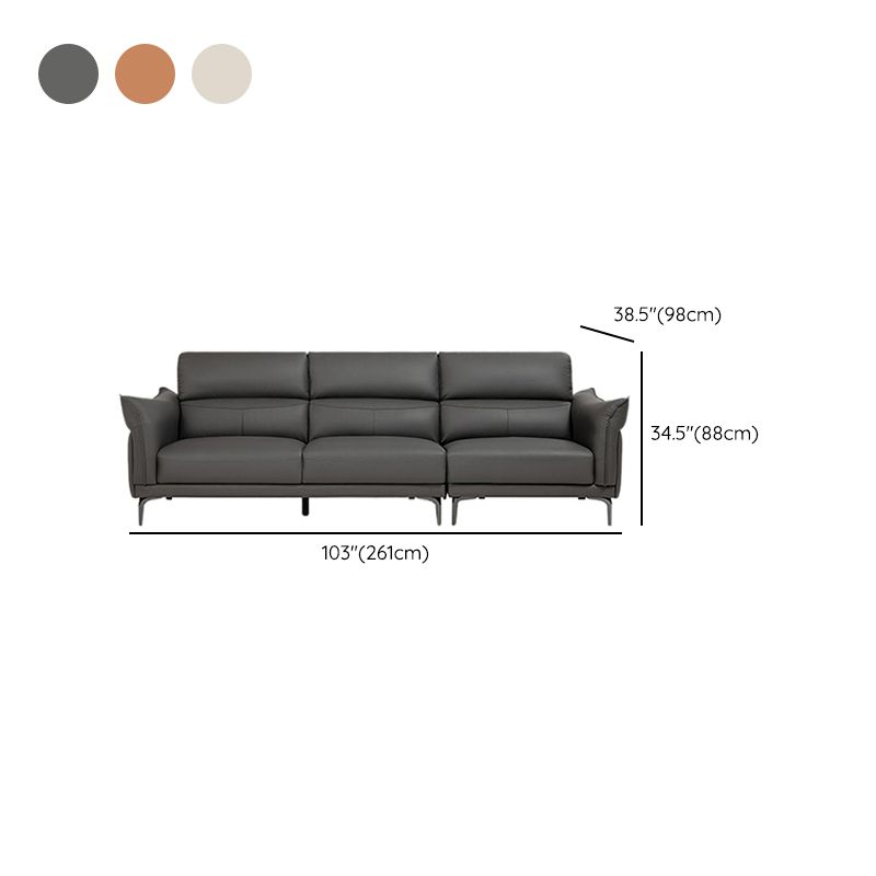 Modern Genuine Leather Sewn Pillow Back Flared Arm Sofa For Living Room