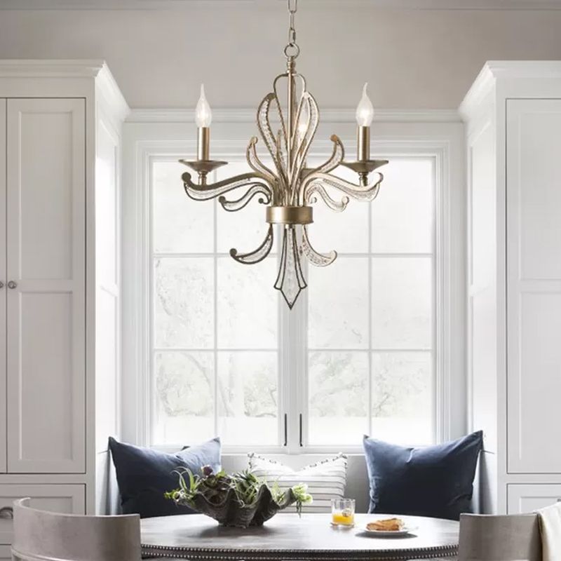 Crystal Candle Chandelier Lamp Modern 3/6 Bulbs Gold Pendant Lighting Fixture for Bedroom