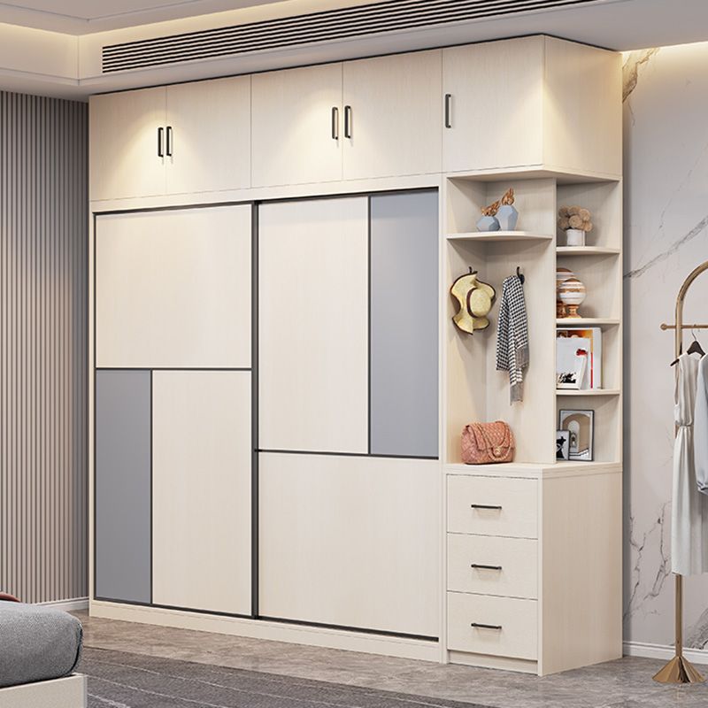 Coastal Style Wardrobe Cabinet Wooden Sliding Door Storage Cabinet