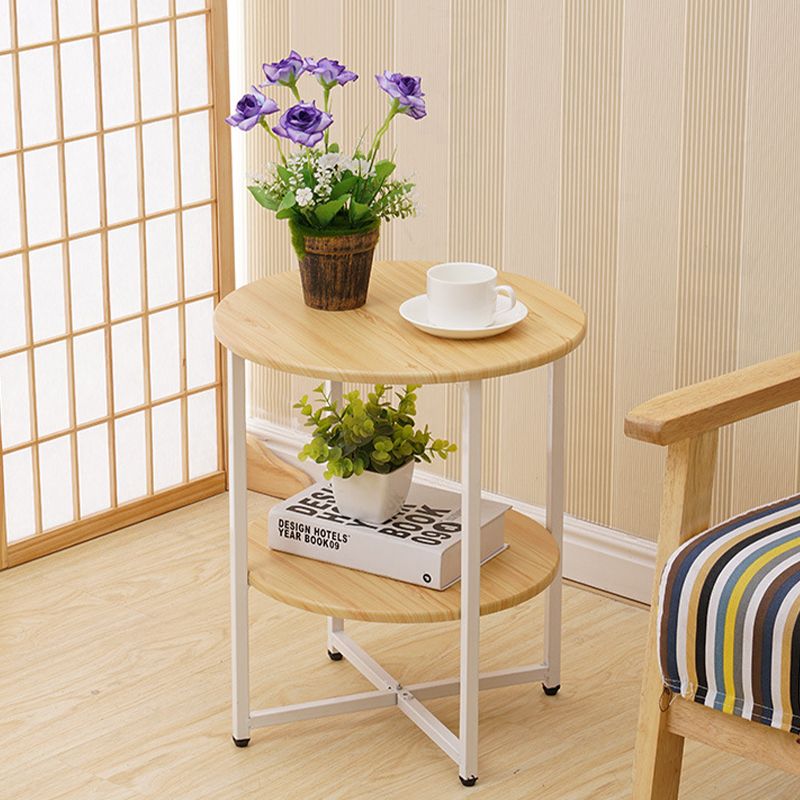 Modern Wood End Side Table Round 2-Tier Corner Table with Storage