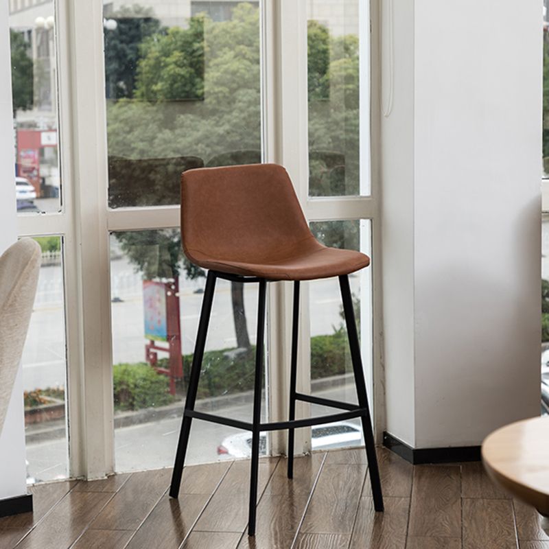 Industrial Leather Iron Counter Stools Low Back Bar Stools with Footrest