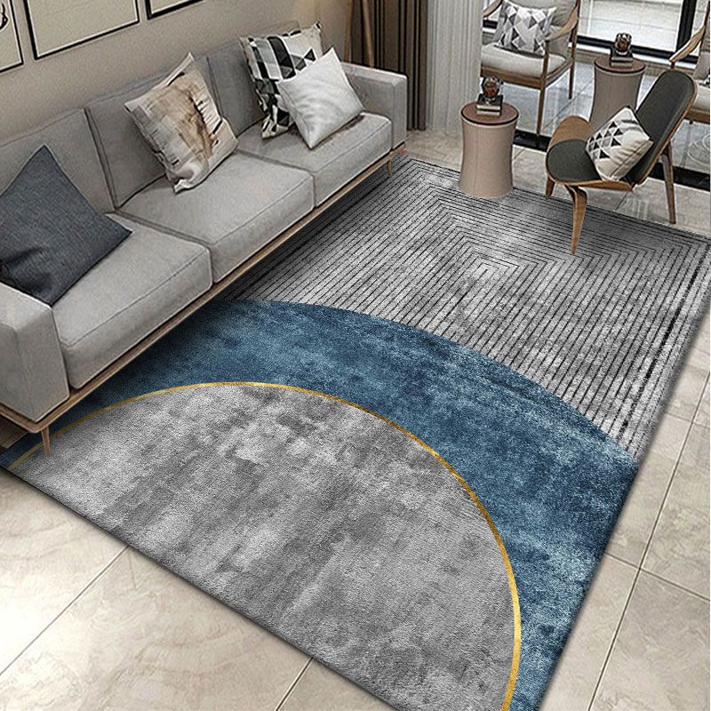 Light Blue Modern Rug Polyester Graphic Rug Non-Slip Backing Rug for Living Room