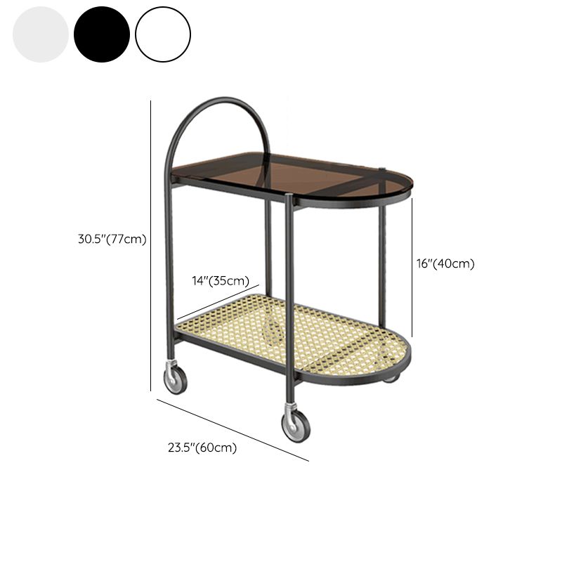 30.3" Tall Tray Top Side Accent Table Elliptical Glass Top End Table with Casters