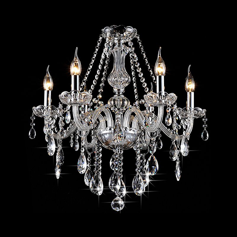 Clear Crystal Candelabra Chandelier Light Modern 6/8 Lights Hanging Ceiling Light for Living Room