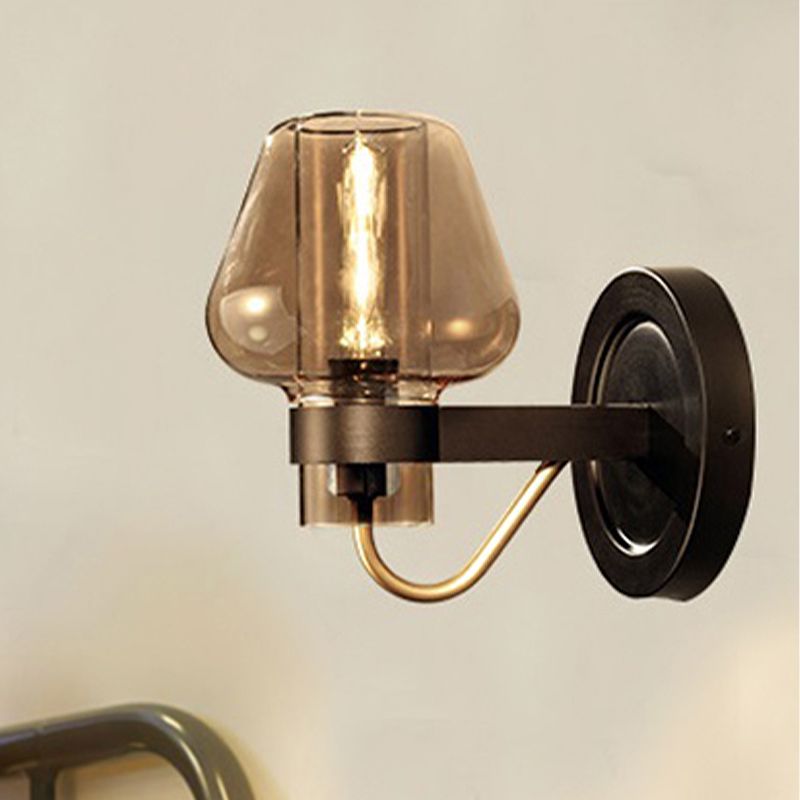 1 Fun a parete in vetro ambra chiaro moderno moderno illuminazione per la camera da letto dei funghi neri