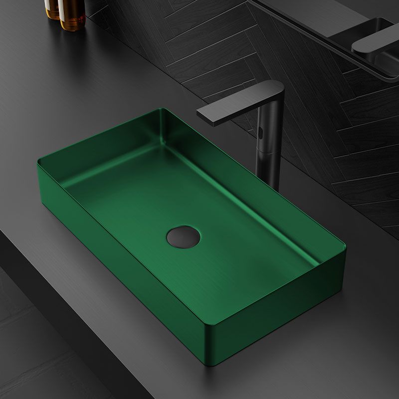 Modern Bathroom Sink Metal Rectangular Vessel Lavatory Sink with Pop-Up Drain