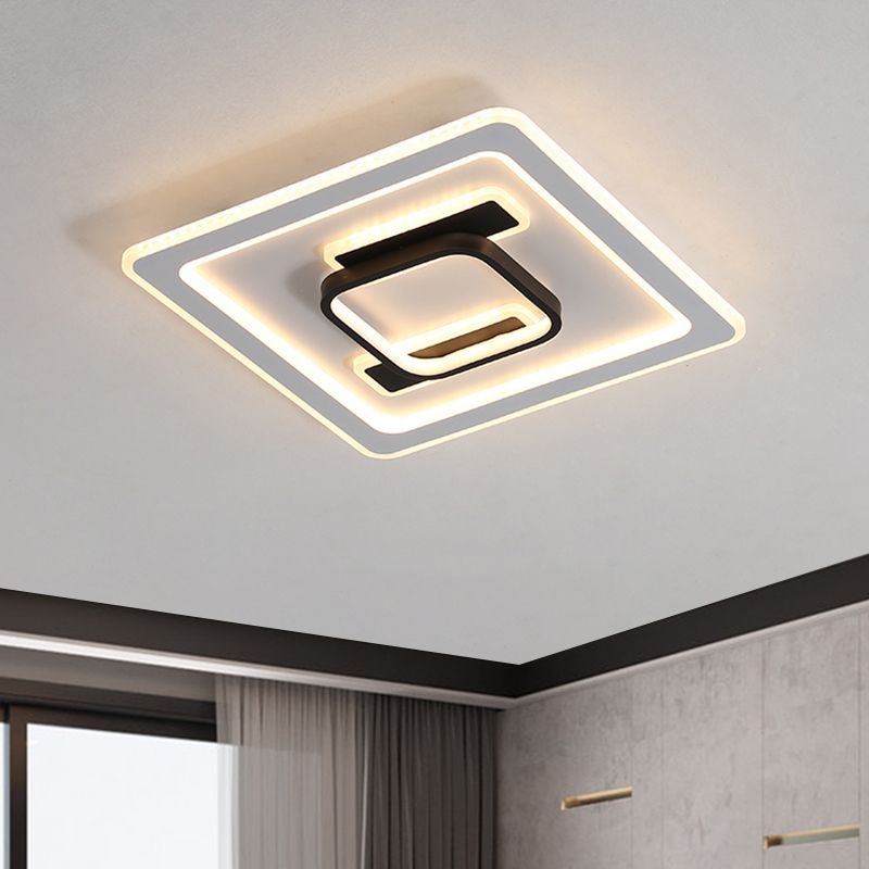 Square Frame Flush Mount Lamp Modernist Metallic Bedroom Black and White LED Flush Mount Fixture in Warm/White Light