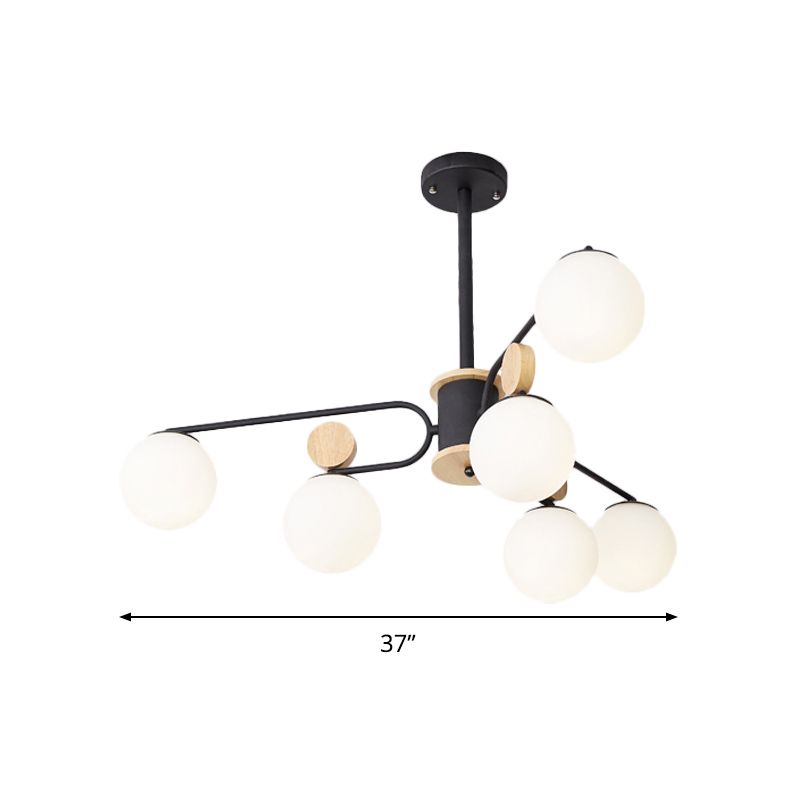 Milk Glass Round Pendant Chandelier Modernism 6/8 Heads Hanging Ceiling Light in Black