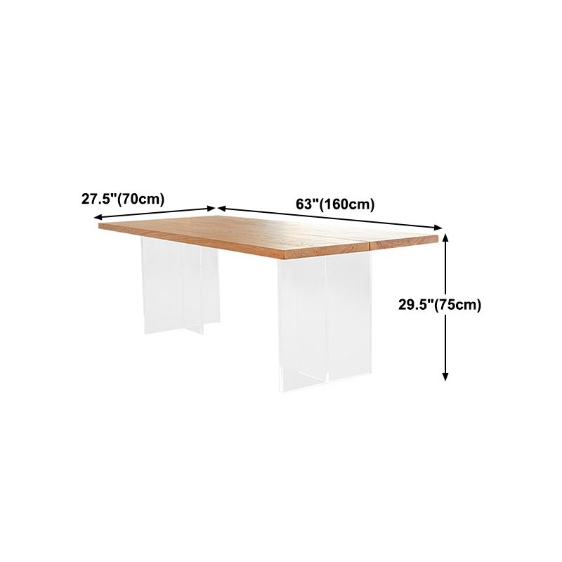 Natural Solid Wood Dining Table Modern Restaurant Furniture with Acrylic Double Pedestal