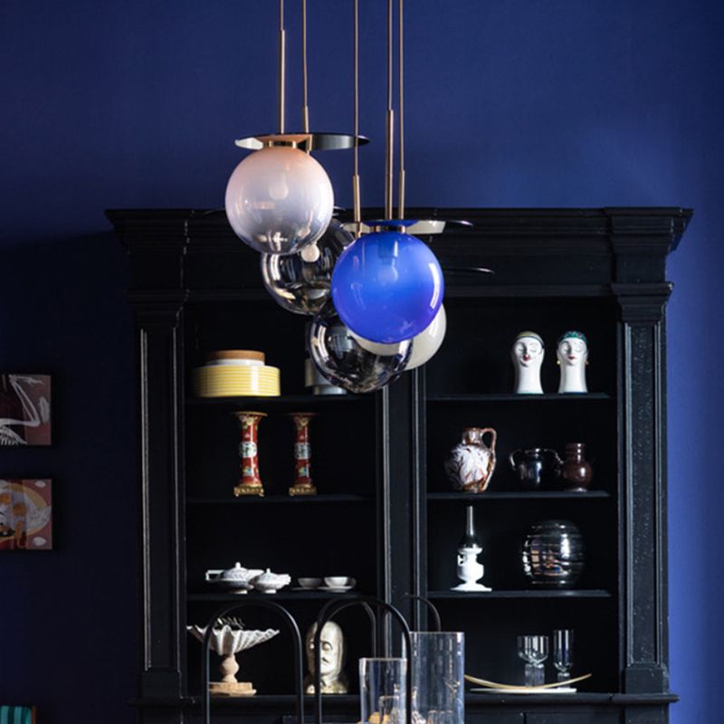 1 Light Spherical Pendant Light Modern Designer Glass Dining Room Hanging Lamp