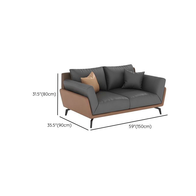 Gray Faux Leather Sofa 31.49" High Square Arm Sofa with Pillows