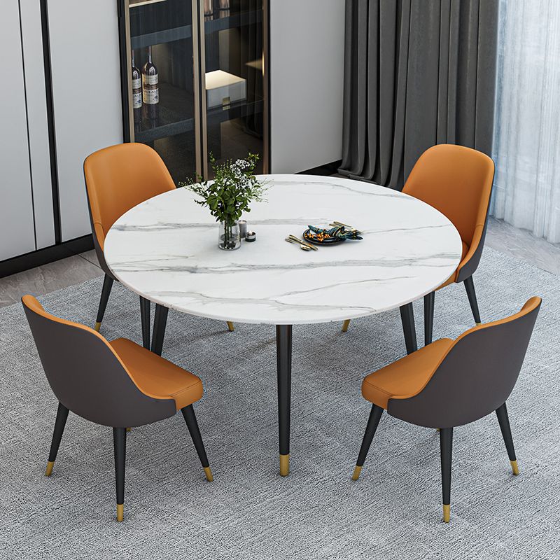 Glam Iron Dinette Set 1/4/5/6/7 Pieces Round White Sintered Stone Top Dining Table Set