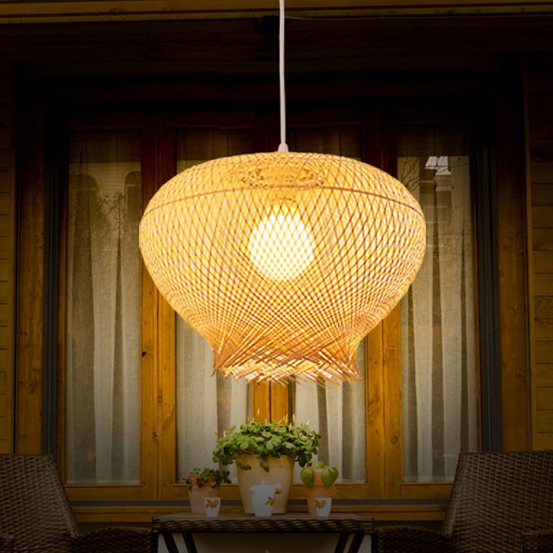 Moderna iluminación colgante en forma de nido bambú 1 comedor ligero luz de techo colgante en beige