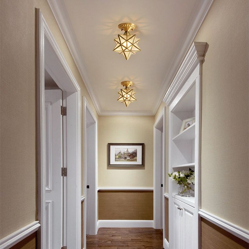 Glass Shaded Close to Ceiling Lighting Vintage-Style Aisle Close to Ceiling Light in Gold