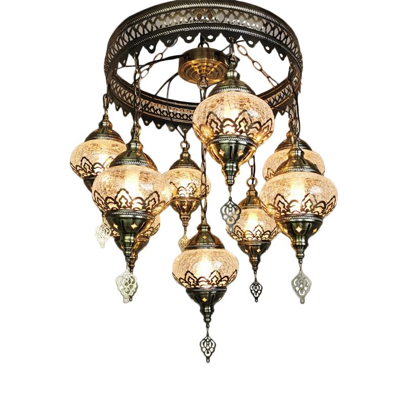Bronze elliptische hängende Deckenleuchte Vintage klares Knistern Glas 9-Kopf-Schlafzimmer Anhänger Kronleuchter