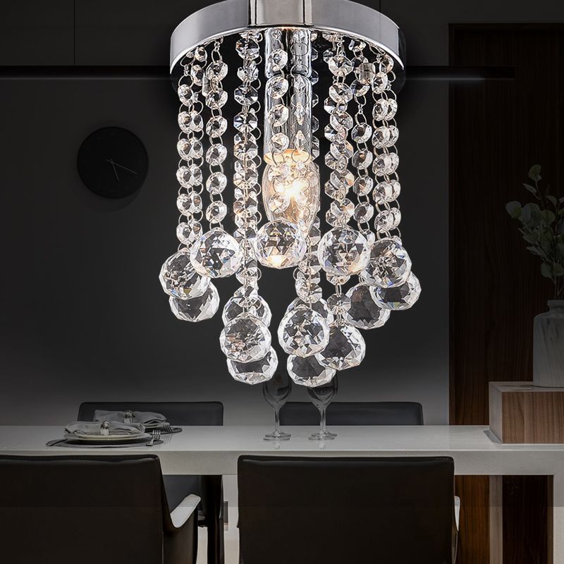 Round Crystal Balls Flush Mount Light Chrome Finish Flushmount Ceiling Light for Hallway