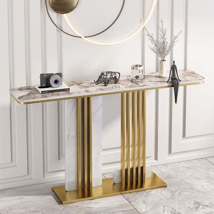 Glam Stone Accent Table Rectangle Iron Console Sofa Table for Hall
