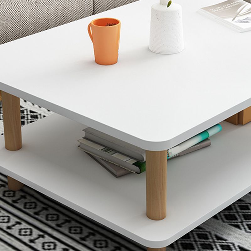 17" H Modern Rectangle Wooden Coffee Table 4 Legs Cocktail Table with Shelf
