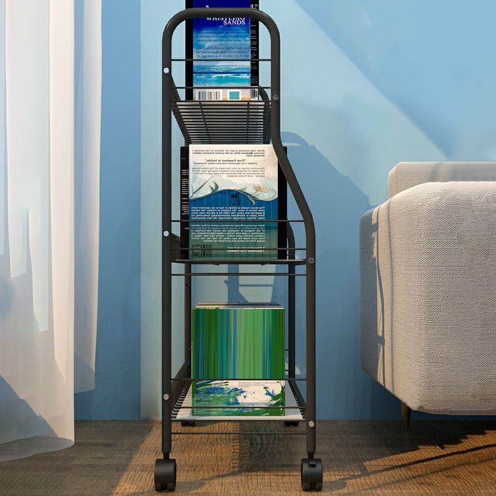 Modern Steel Bookshelf with Wheels Open Bookcase for Living Room