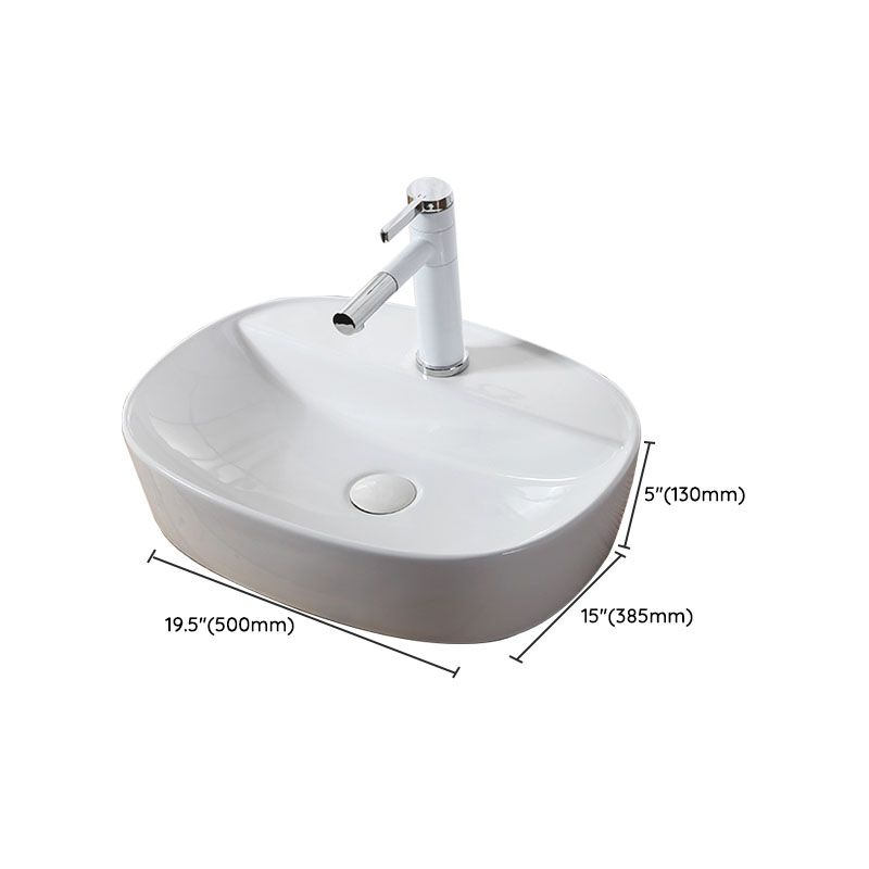 Modern Vessel Bathroom Sink Rectangular Porcelain Drain Vessel Sink(Not Included Faucet)
