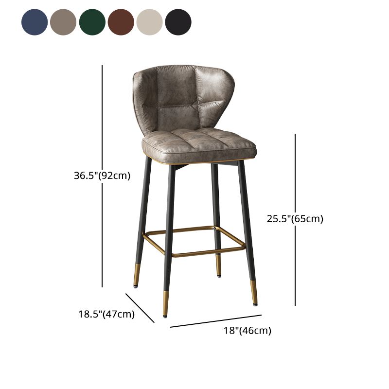 Taburete de bar de cuero contemporáneo, taburete con respaldo bajo para interiores con patas de acero