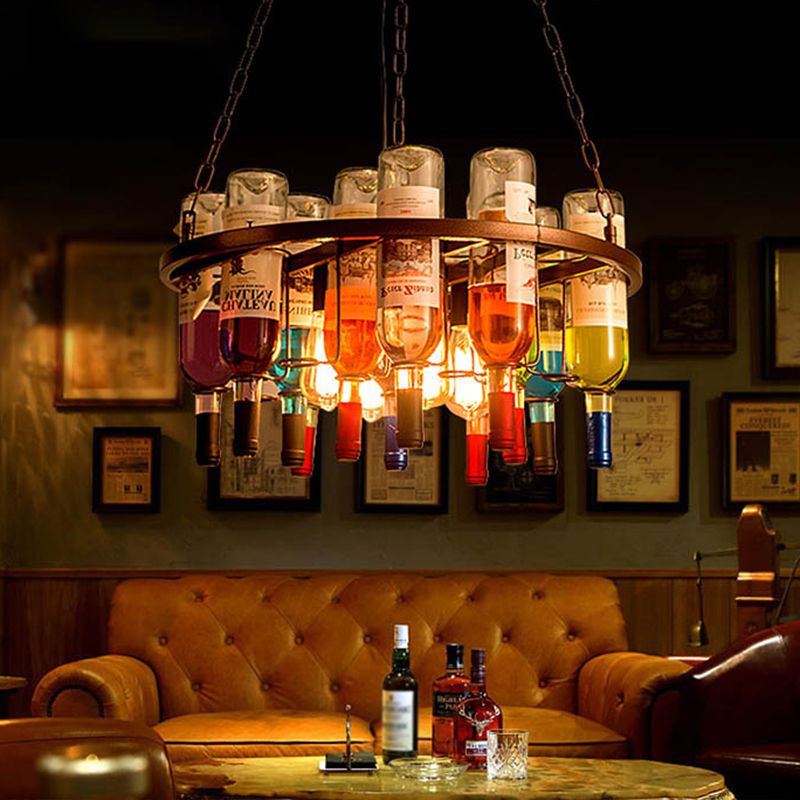 Wine bottle Chandelier Light Fixture Retro Industrial Style Glass Pendant Lighting for Bar
