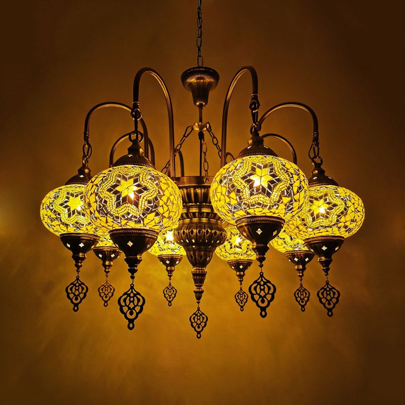 Luce bianca/gialla/oro ovale Light Vintage Art a mano vetro a mano 9 teste Illuminazione lampadario camera da letto