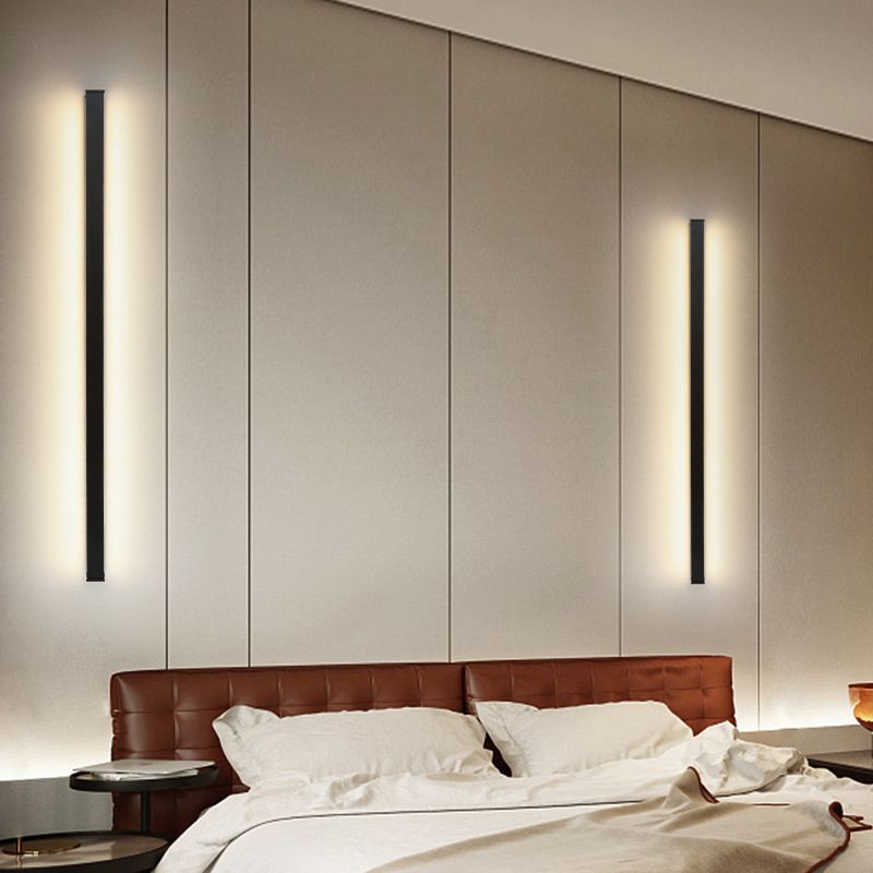 Slim Stick Wall Mount Lighting Minimalist Metallic LED Hallway Surface Wall Sconce in Black