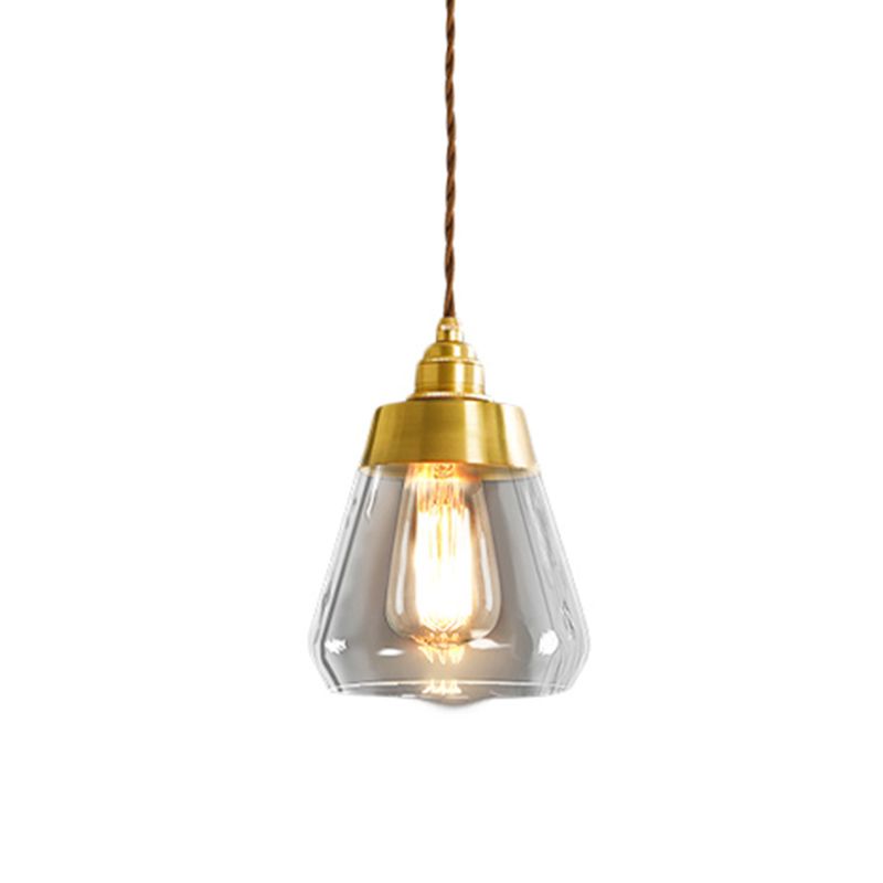 1 Bulb Down Lighting Pendant Colonial Restaurant Drop Lamp with Cone Clear Glass Shade in Gold