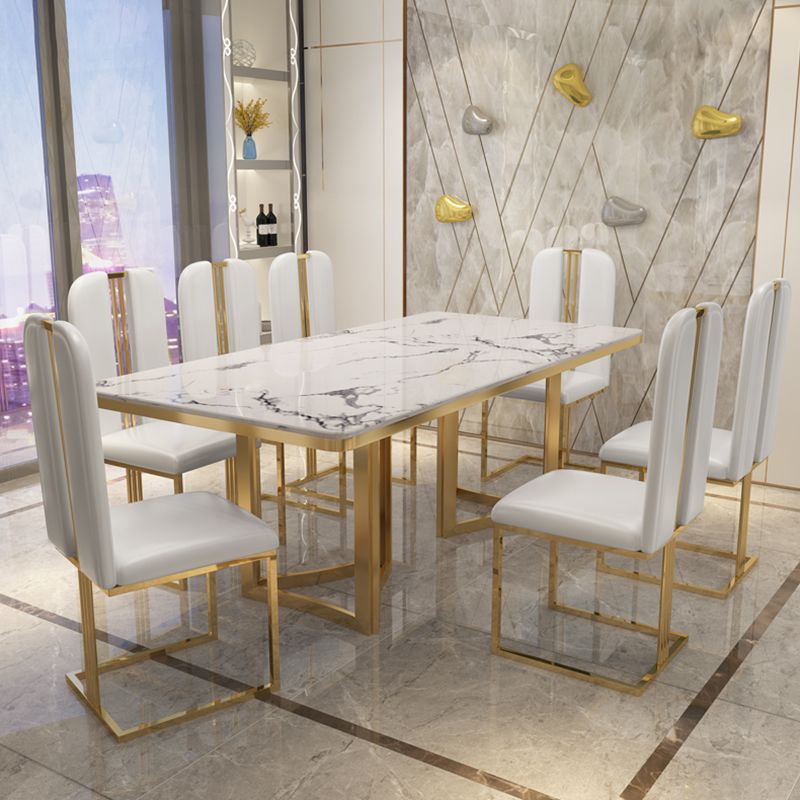 Metal Traditional Luxury Rectangle Indoor Table Sintered Stone Top Table for Dining Room