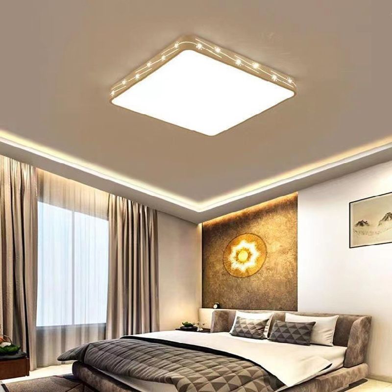 1-Light Squared Led Flush Mount Ceiling Light Fixtures Modern Style  Metal in white