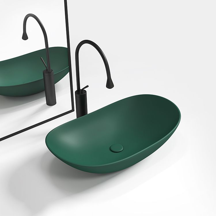 Contemporary Bathroom Sink Porcelain Oval-Shape Vessel Lavatory Sink with Pop-Up Drain
