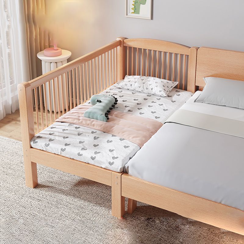 Contemporary Natural Beech Wood Nursery Crib with Guardrail Arched Crib