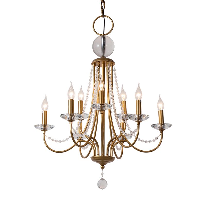 Crystal Candelabra Pendant Chandelier Lodge 9/12 Lights Living Room Hanging Ceiling Light in Brass