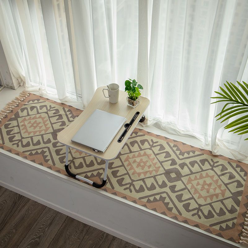 Moroccan Room Rug Multi-Color Tribal Totem Rug Cotton Blend Washable Hand Twisted Carpet with Tassel