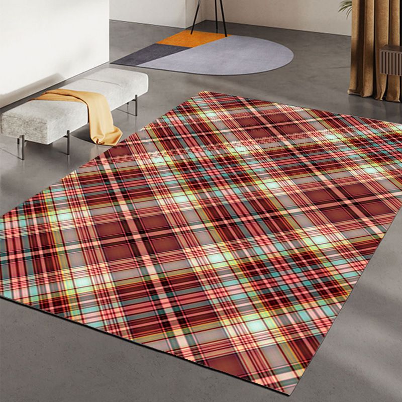 Orange Modern Carpet Check Pattern Polyester Carpet Washable Carpet for Drawing Room
