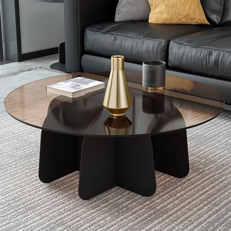 Modern Round Glass Coffee Table Iron Pedestal Cocktail Table