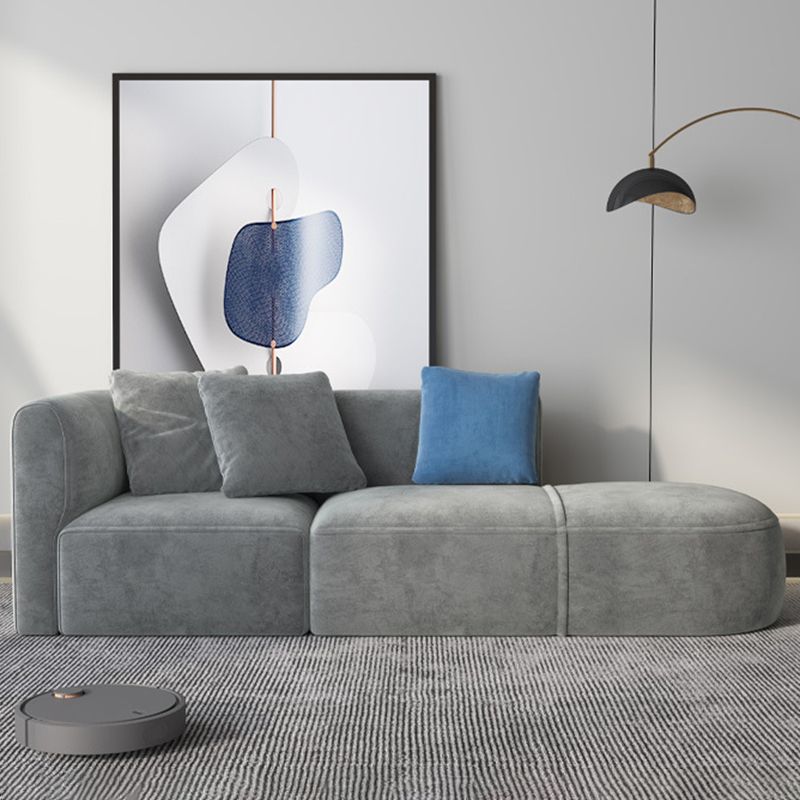 Gray Velvet Sofa with Chaise 68.9 " D Square Arm Sofa with Pillows