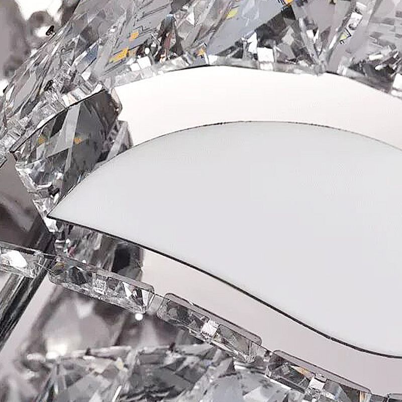 18"/23.5"/31.5" W LED Living Room Ceiling Mounted Fixture Classic Chrome Flush Mount Light with Flower Crystal Shade in Warm/White/3 Color Light