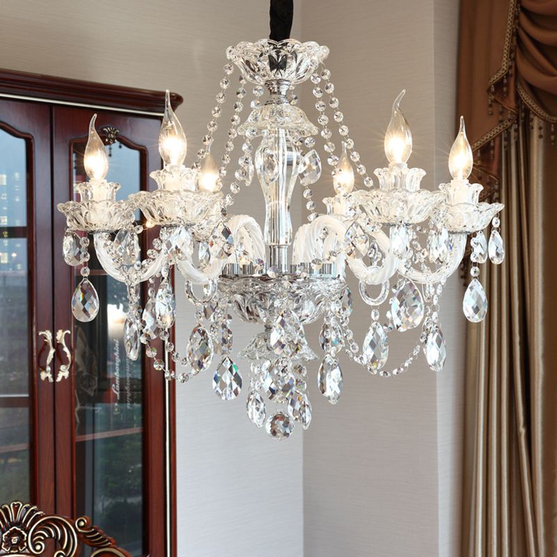 Clear Beveled K9 Crystal Ceiling Hung Fixtures Candlestick Traditional Style Chandelier Lamp