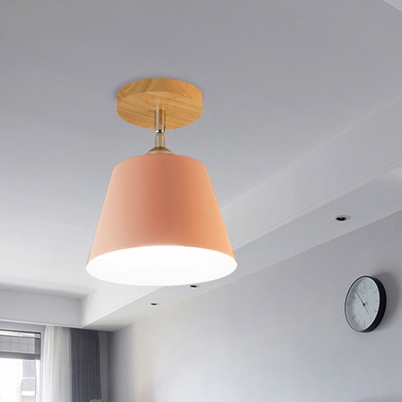 1 luz cónica semi empotrada lámpara colgante modernismo gris/rosa metal y madera lámpara de techo ajustable