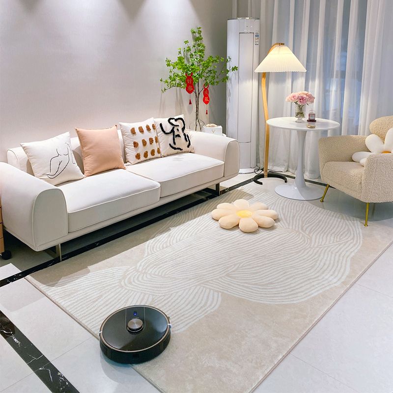Apricot Tone Modern Indoor Rug Polyester Banded Print Carpet Easy Care Rug for Home Decoration