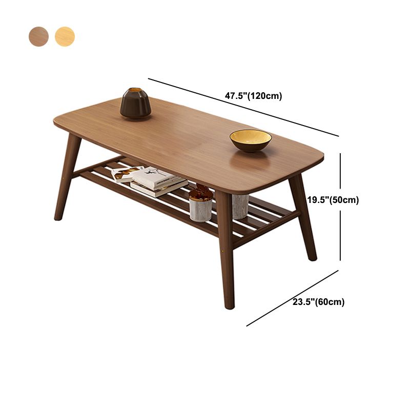Nordic Style Rectangular Solid Wood 4 Legs Base with Storage Rack Coffee Table
