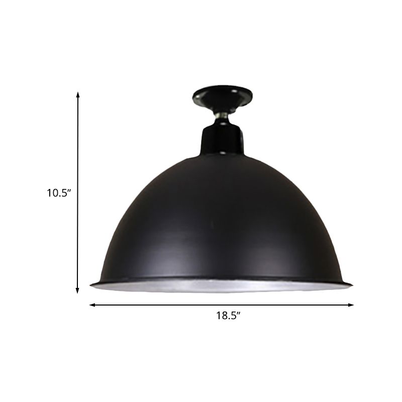 Plafonnier en forme de dôme de style loft, 1 tête en métal, semi-encastré, noir, pour salle à manger, largeur 12"/14"