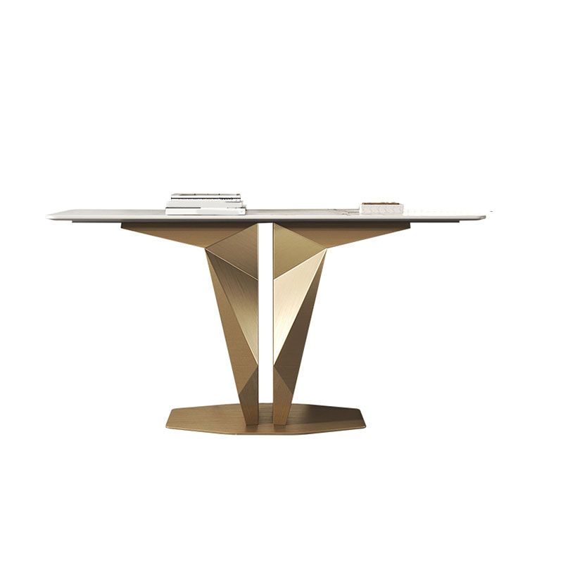 Glam Rectangle Console Accent Table with White Stone Top for Hall