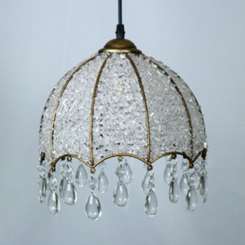 1 Bulb Pendant Light Bohemian Scalloped Metal Ceiling Hang Fixture in White/Purple for Living Room