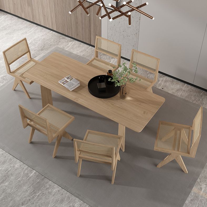 4 Natural Finish Legs Dining Table Modern Solid Wood Rectangle Dining Table