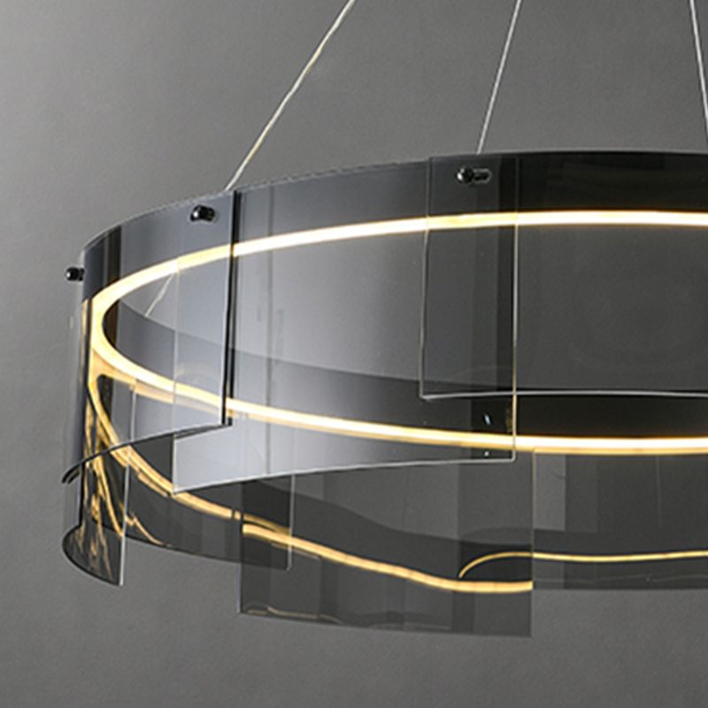 Modern Simple LED Chandelier Glass Circular  Pendant Light for Living Room