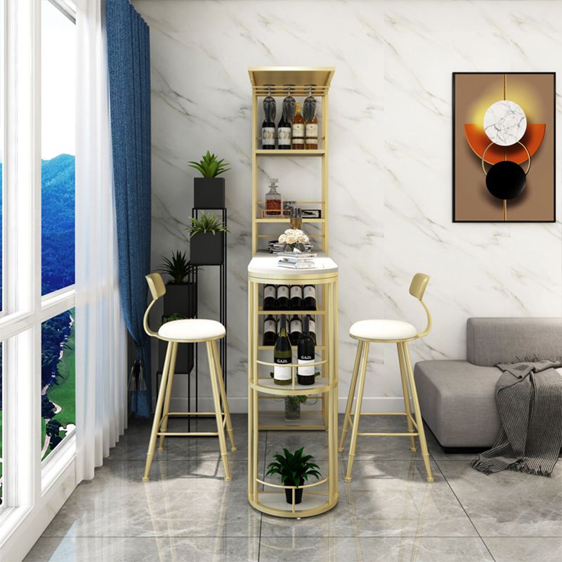 Metal Storage Base Bar Table Modern Stone Bar Table with Wine Rack and Wine Glass Holders
